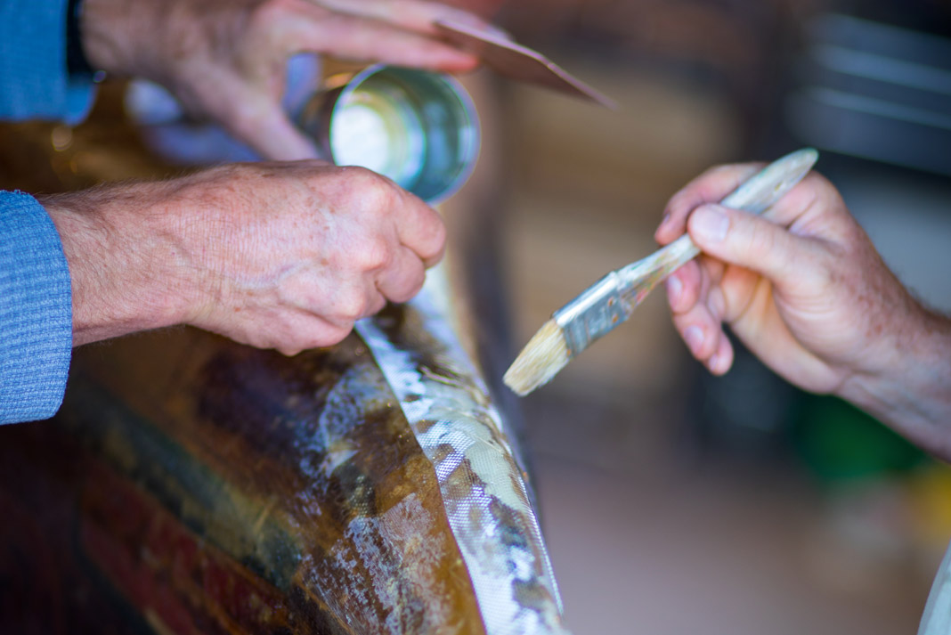 fixing a canoe