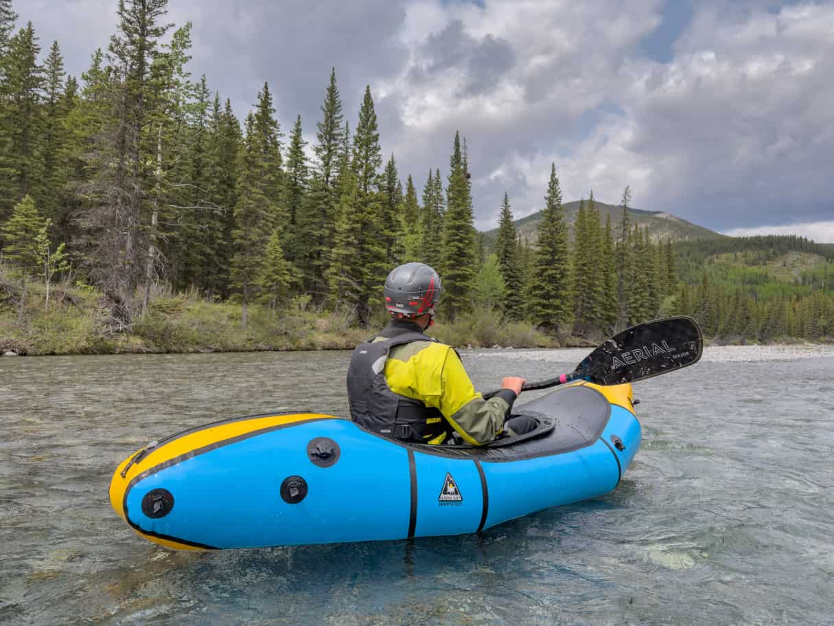 Floating down river in a packraft.