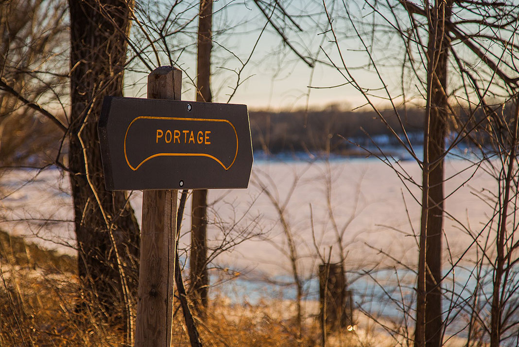 sign indicates a canoe portage