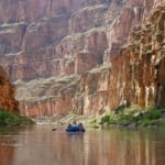 A raft on the Colorado River below Havasu Creek in Grand Canyon National Park
