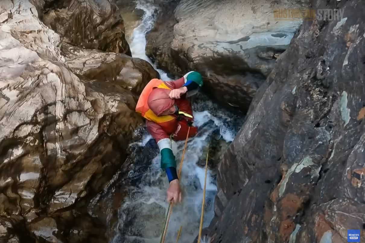 Man stuck in a rapid on the Franklin River 